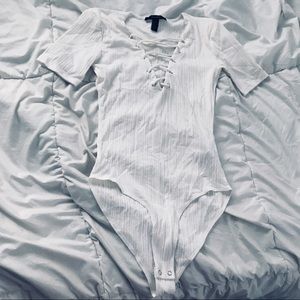 ♏️SOLD♏️ Forever 21 White Lace Up Bodysuit